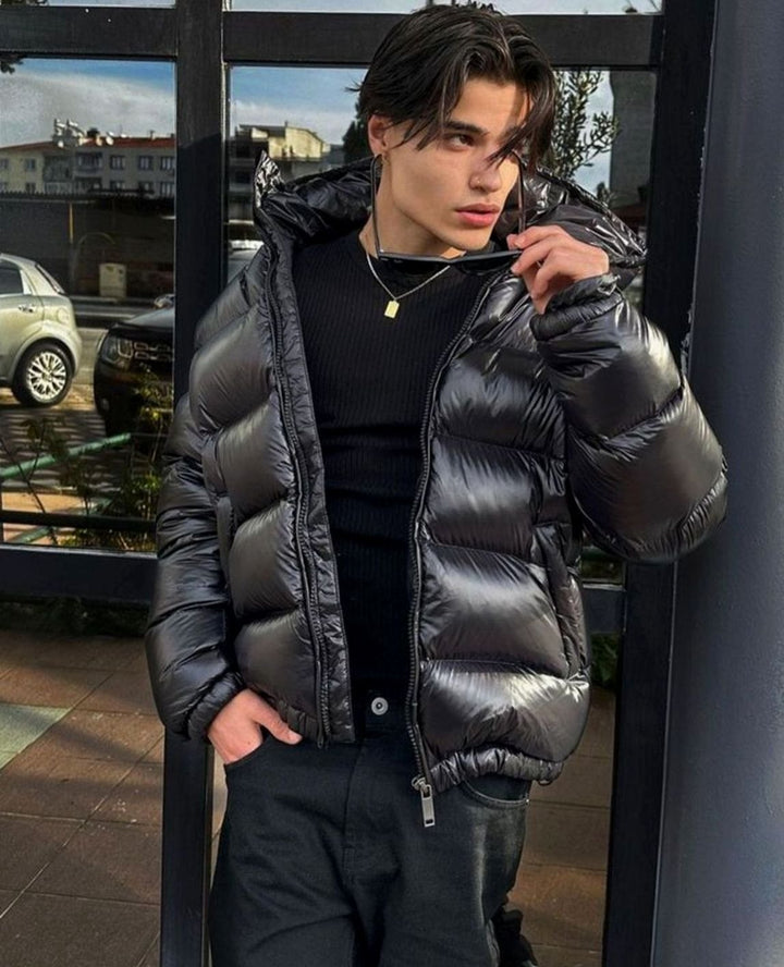 Men's Glossy Quilted Hooded Puffer Jacket