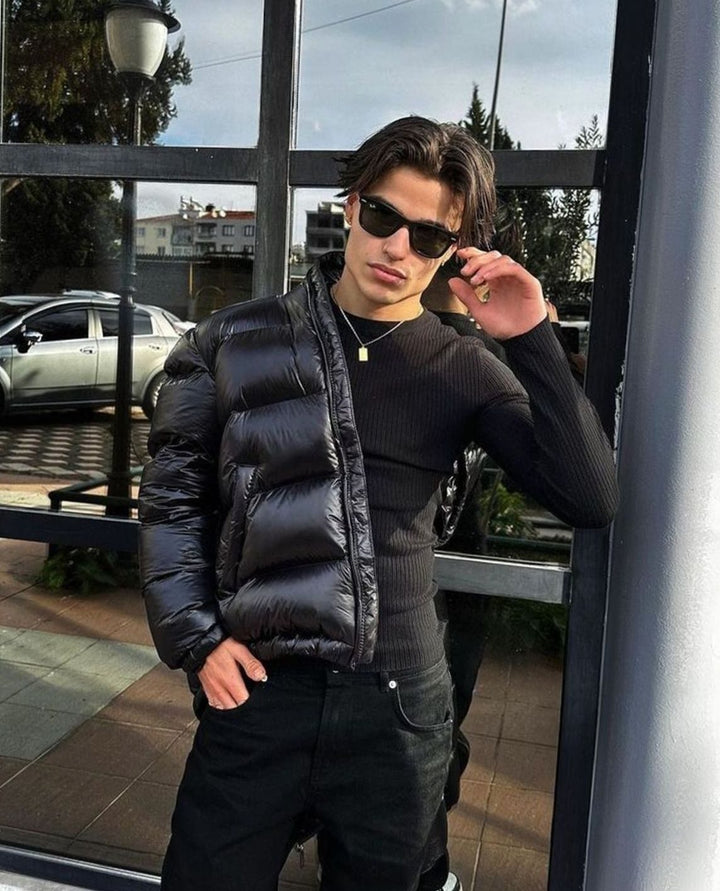 Men's Glossy Quilted Hooded Puffer Jacket
