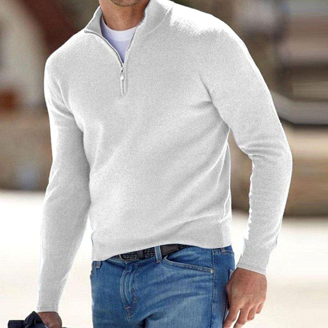 Men's Half-Zip Knit Warm Jumper Pullover Sweater - White