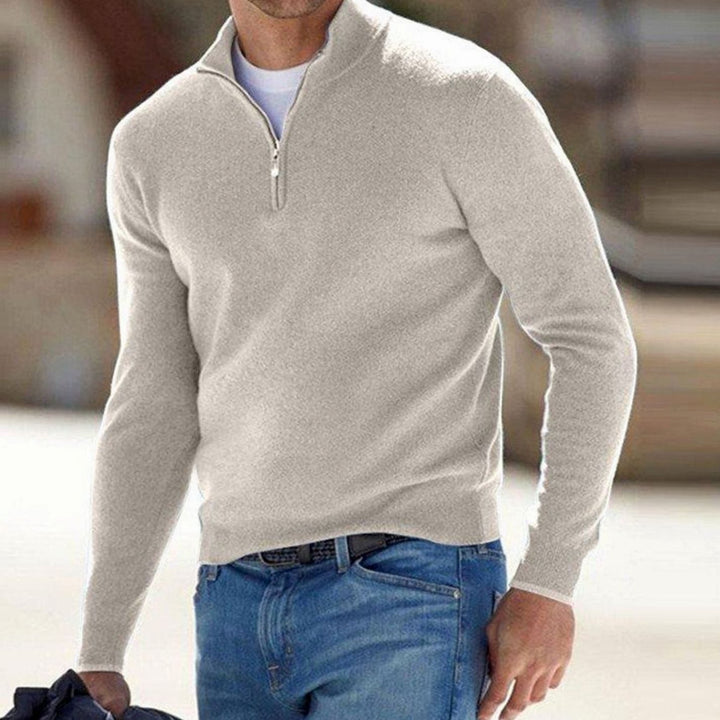 Men's Half-Zip Knit Warm Jumper Pullover Sweater - Beige