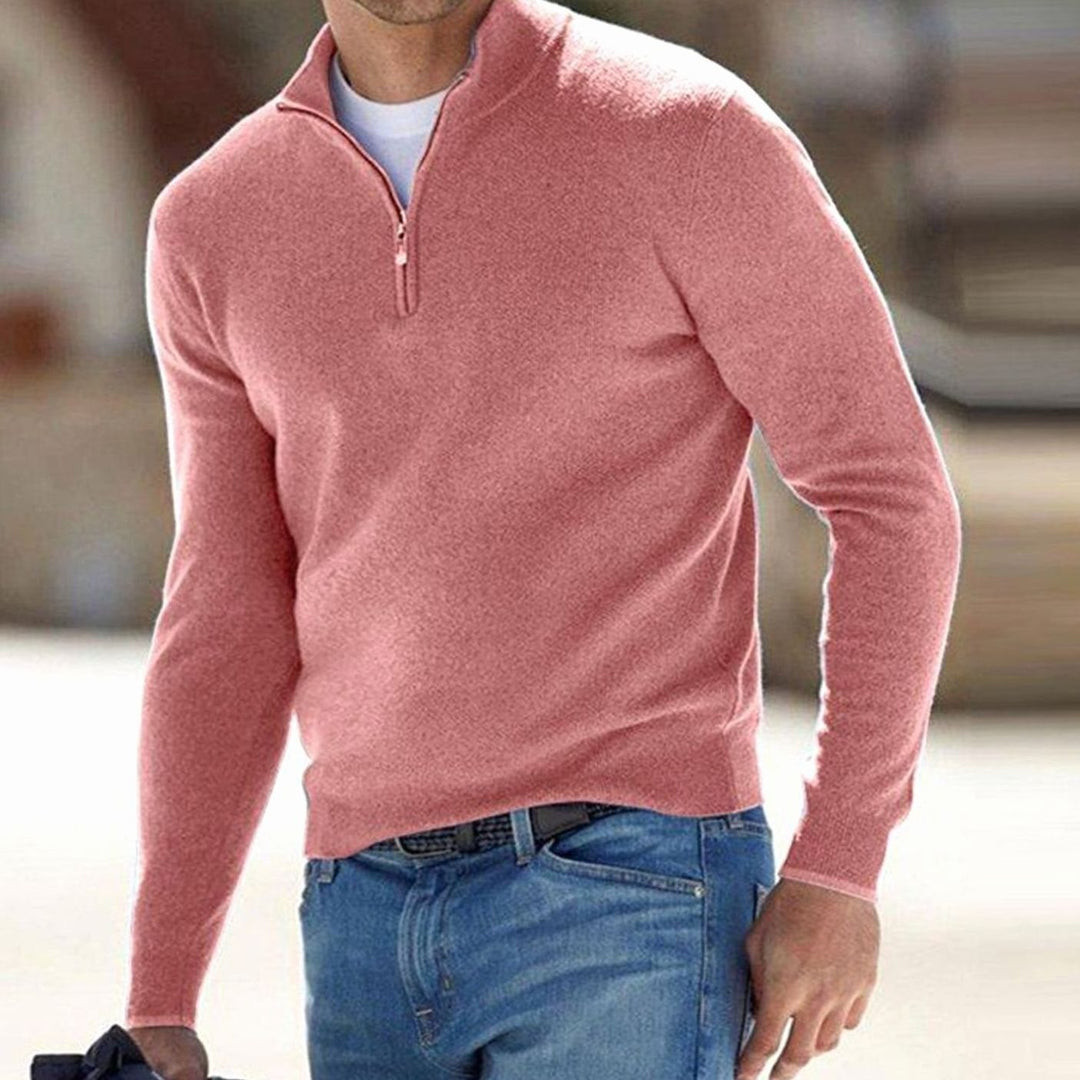 Men's Half-Zip Knit Warm Jumper Pullover Sweater - Pink