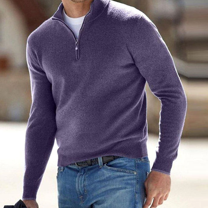 Men's Half-Zip Knit Warm Jumper Pullover Sweater - Purple
