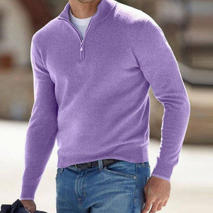 Men's Half-Zip Knit Warm Jumper Pullover Sweater - Light Purple
