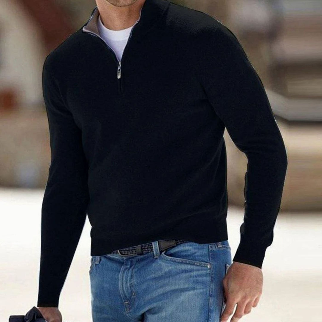 Men's Half-Zip Knit Warm Jumper Pullover Sweater - Black