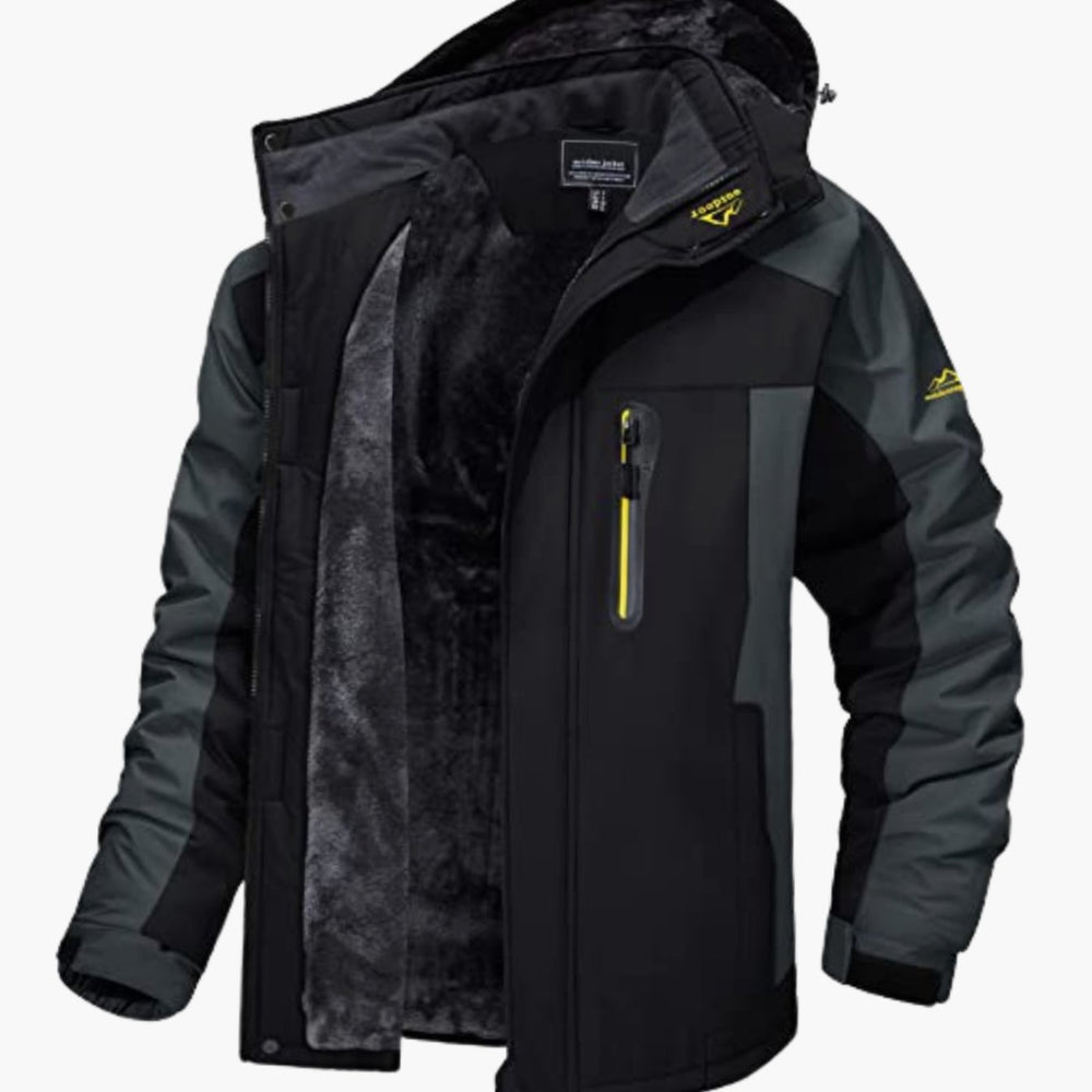 Men's Heavy-Duty Fleece-Lined Hooded Winter Jackets - Black