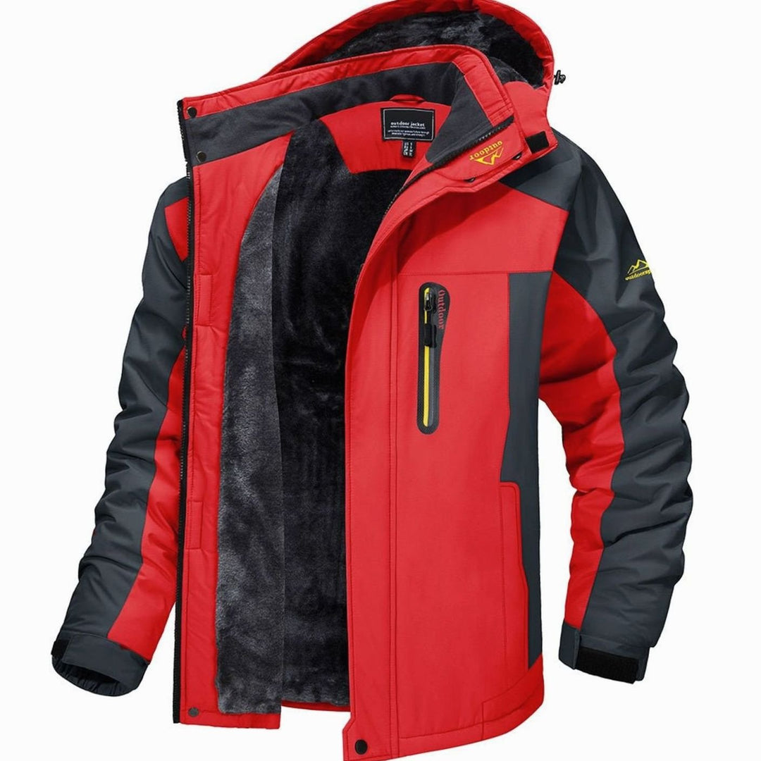 Men's Heavy-Duty Fleece-Lined Hooded Winter Jackets - Red