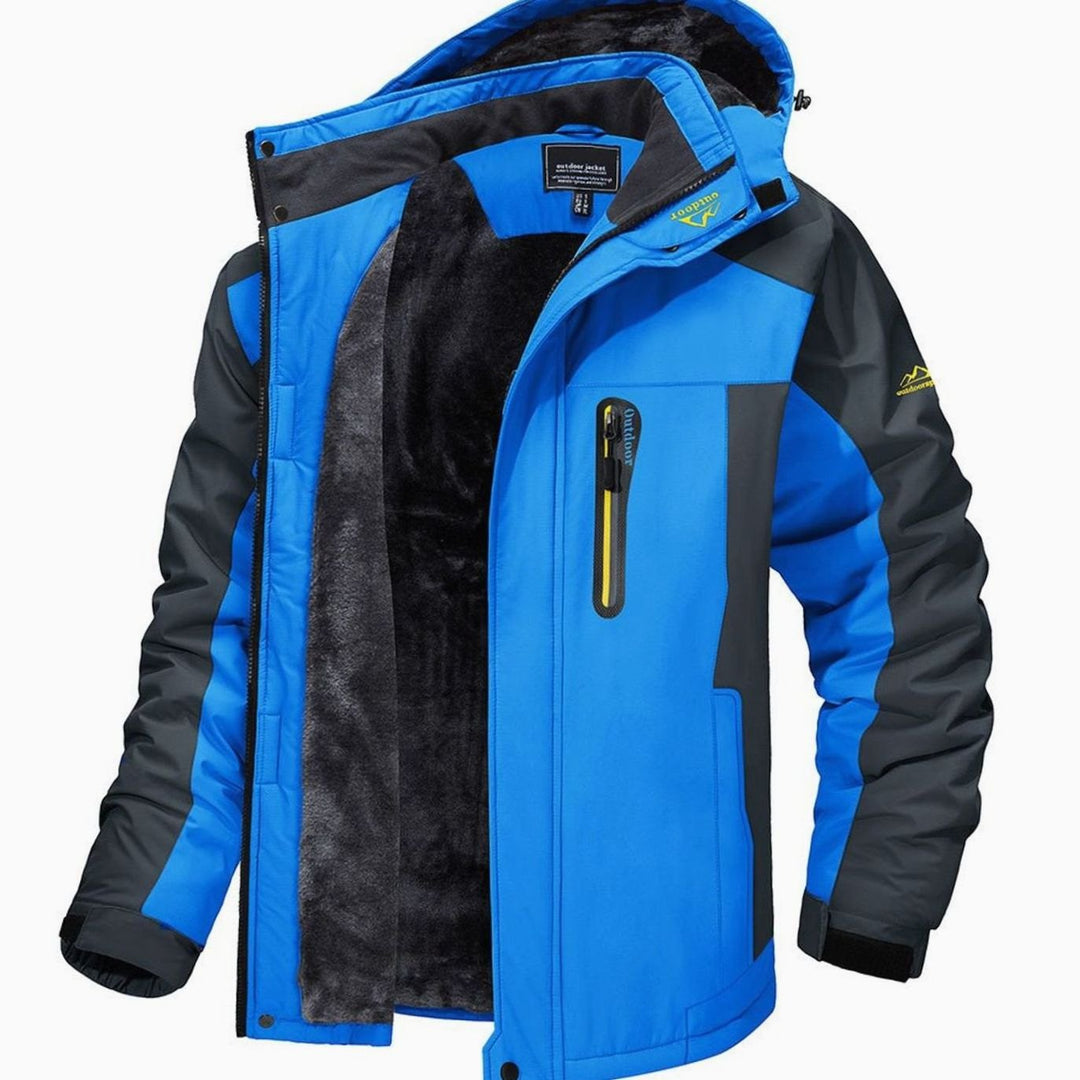 Men's Heavy-Duty Fleece-Lined Hooded Winter Jackets - Light Blue