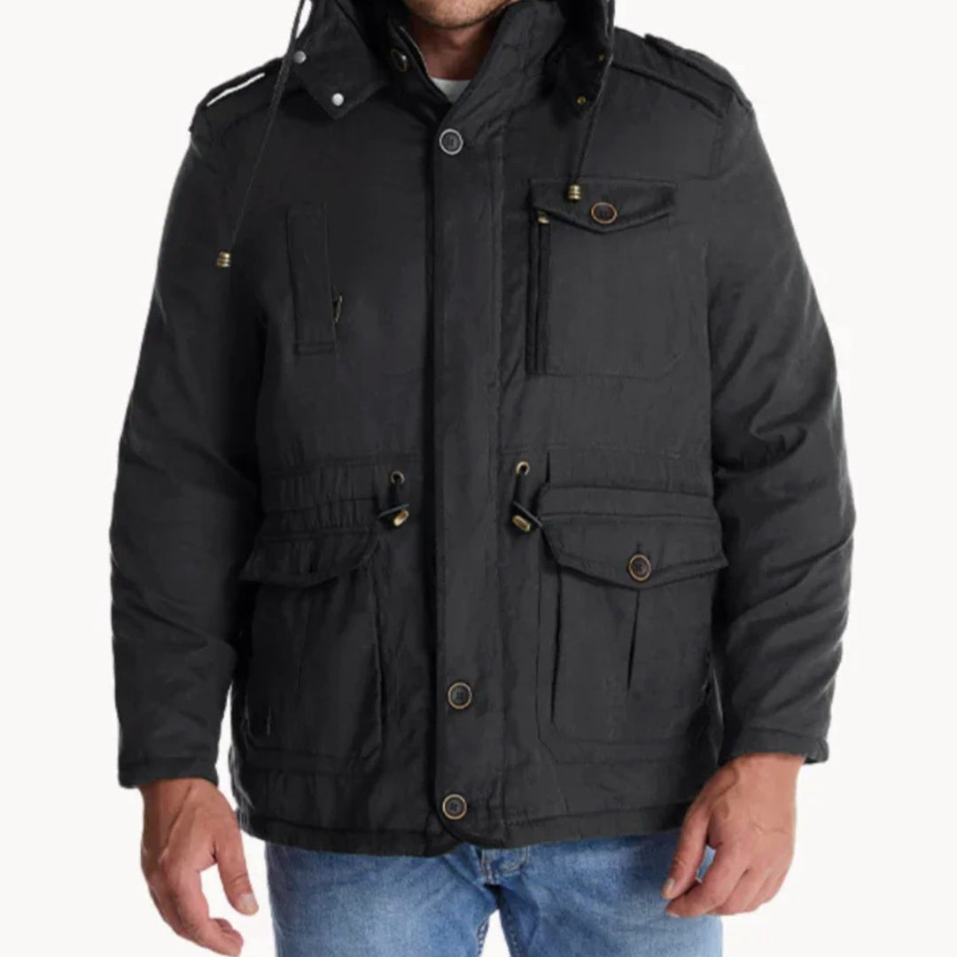Men's Heavy-Duty Insulated Hooded Multi-Pocket Winter Jacket