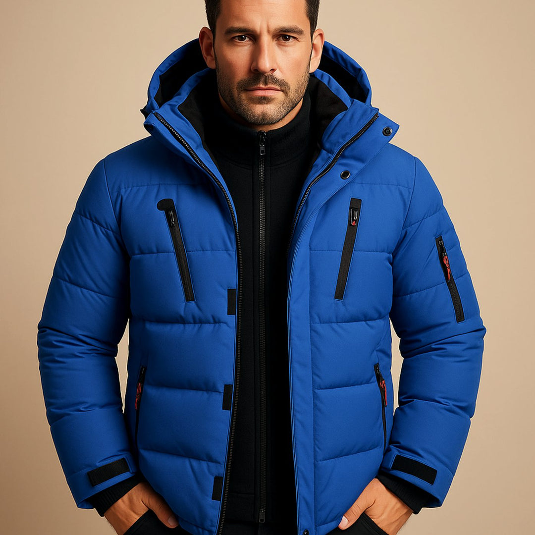 Men's Heavy-Duty Insulated Hooded Puffer Winter Jacket - Blue