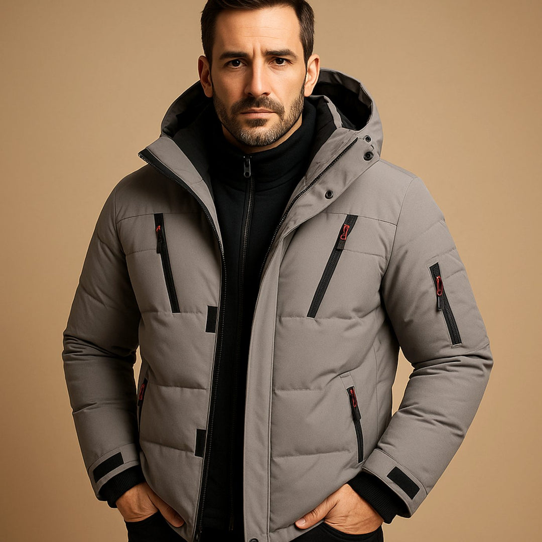 Men's Heavy-Duty Insulated Hooded Puffer Winter Jacket - Grey