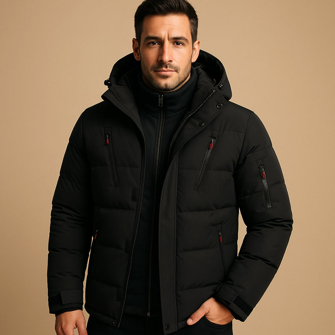Men's Heavy-Duty Insulated Hooded Puffer Winter Jacket - Black