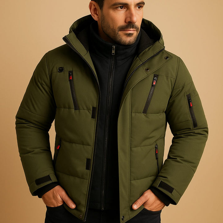 Men's Heavy-Duty Insulated Hooded Puffer Winter Jacket - Green
