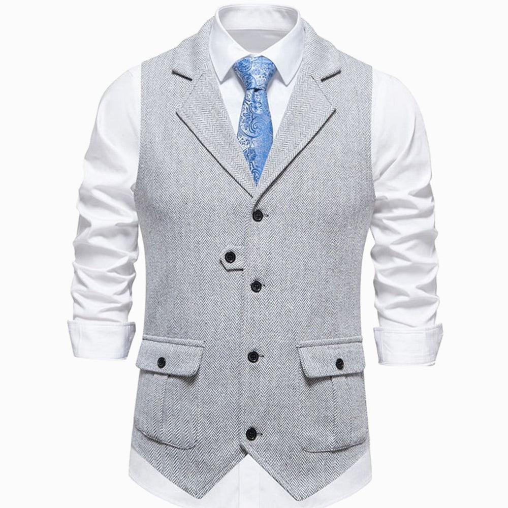Men's Herringbone Notch-Lapel Button-Front Outfit Vest - Gray