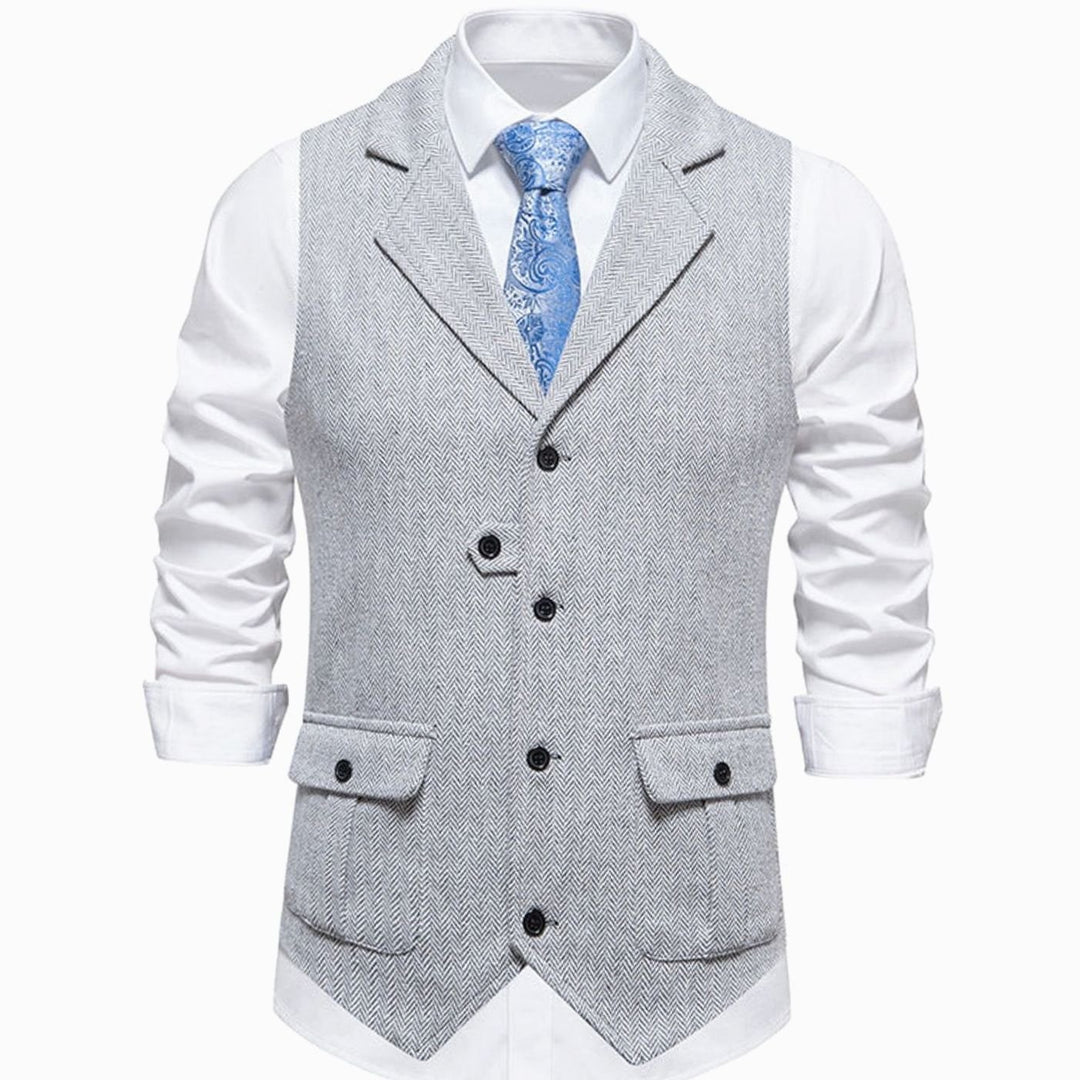 Men's Herringbone Notch-Lapel Button-Front Outfit Vest - Gray