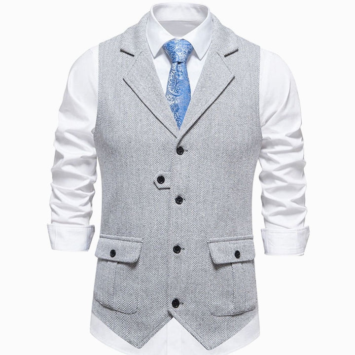 Men's Herringbone Notch-Lapel Button-Front Outfit Vest - Gray