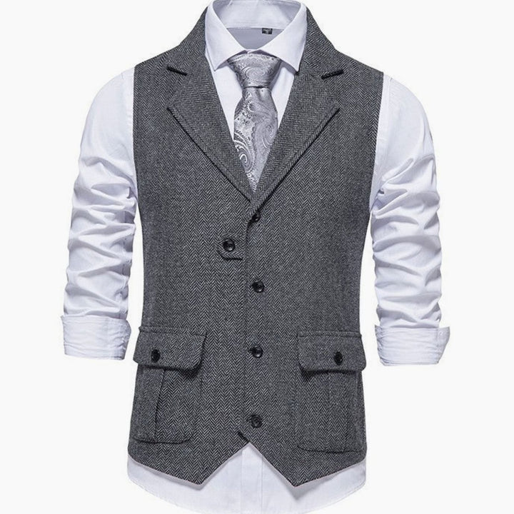 Men's Herringbone Notch-Lapel Button-Front Outfit Vest - Dark Grey
