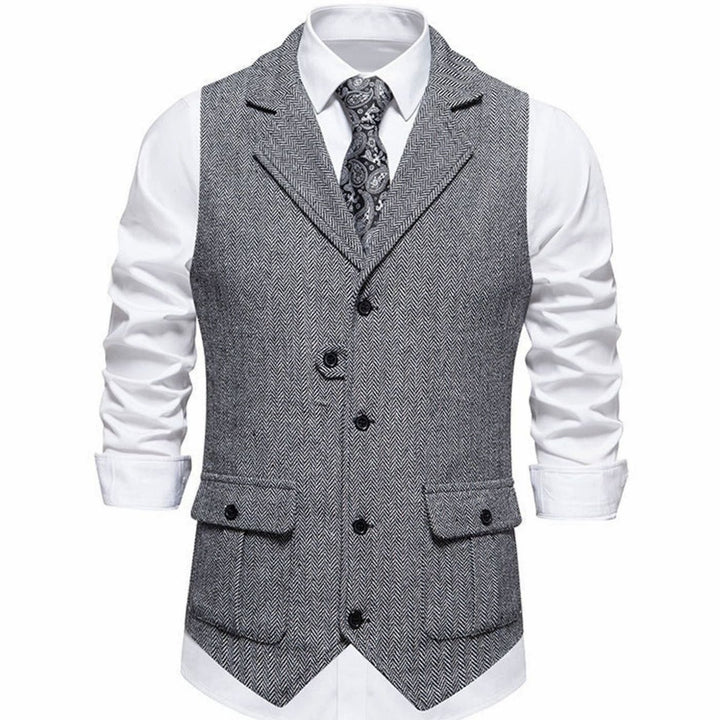 Men's Herringbone Notch-Lapel Button-Front Outfit Vest - Light Gray