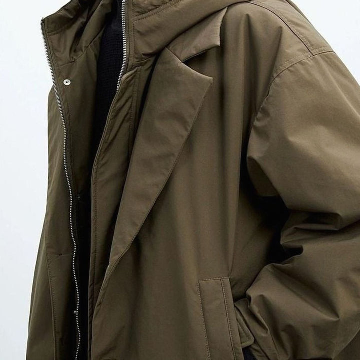 Men's Hooded Insulated Long Trench Coat Water-Resistant Relaxed Fit
