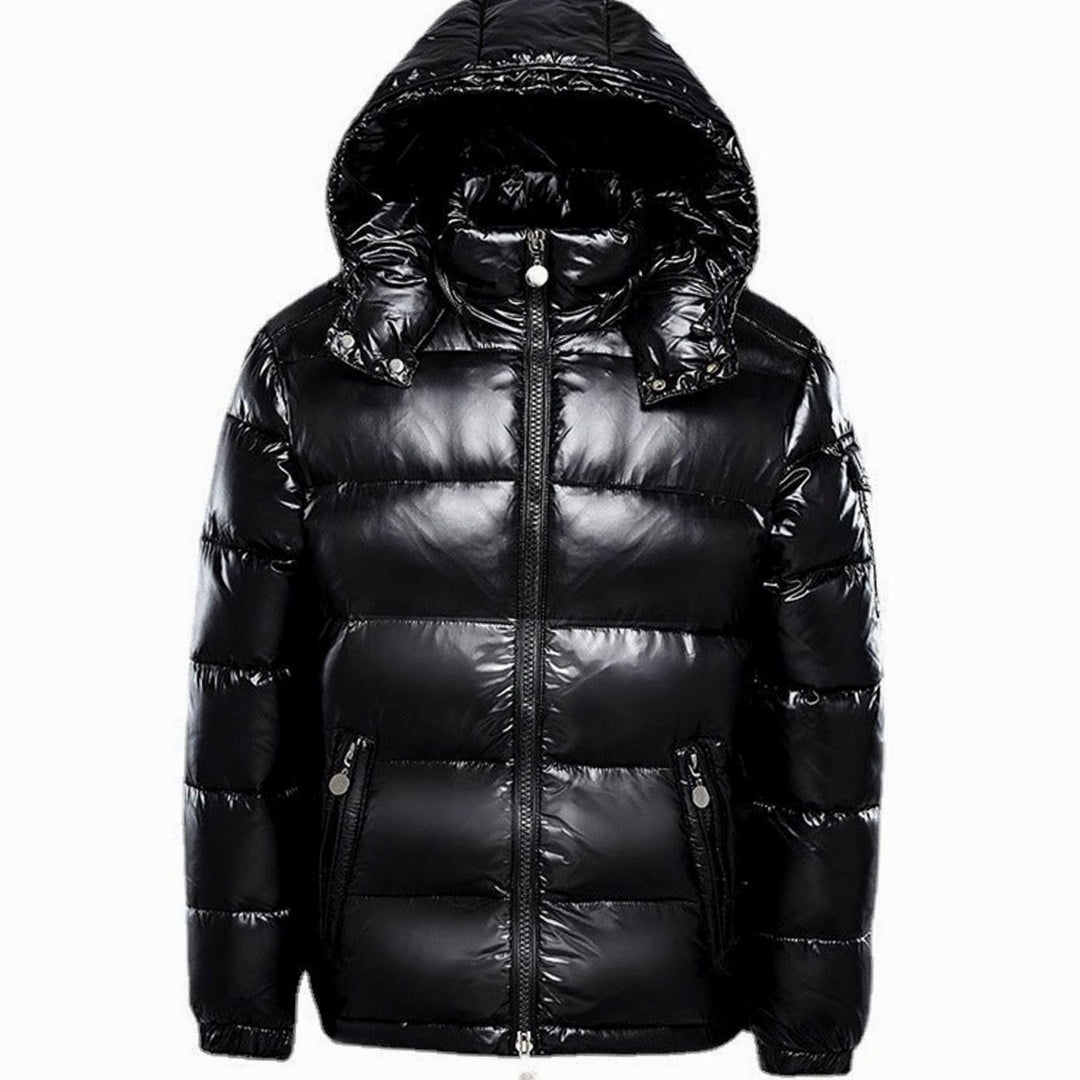 Men's Hooded Insulated Winter Quilted Jacket Full-Zip - Black
