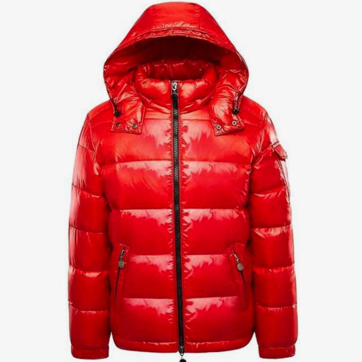 Men's Hooded Insulated Winter Quilted Jacket Full-Zip - Red