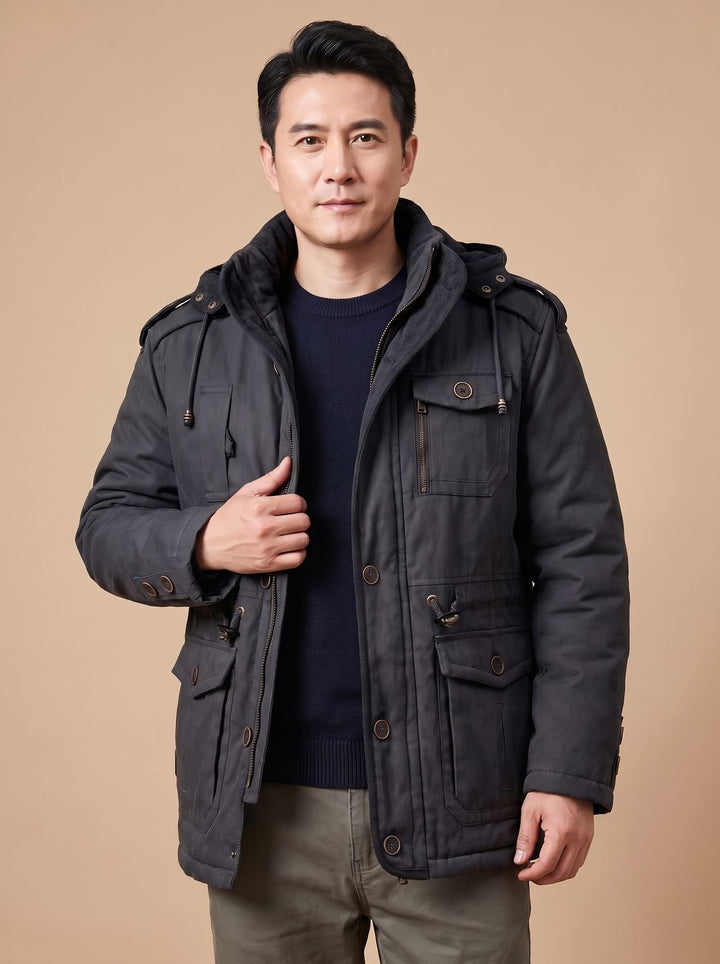 Men's Hooded Multi-Pocket Insulated Military Parka Jacket