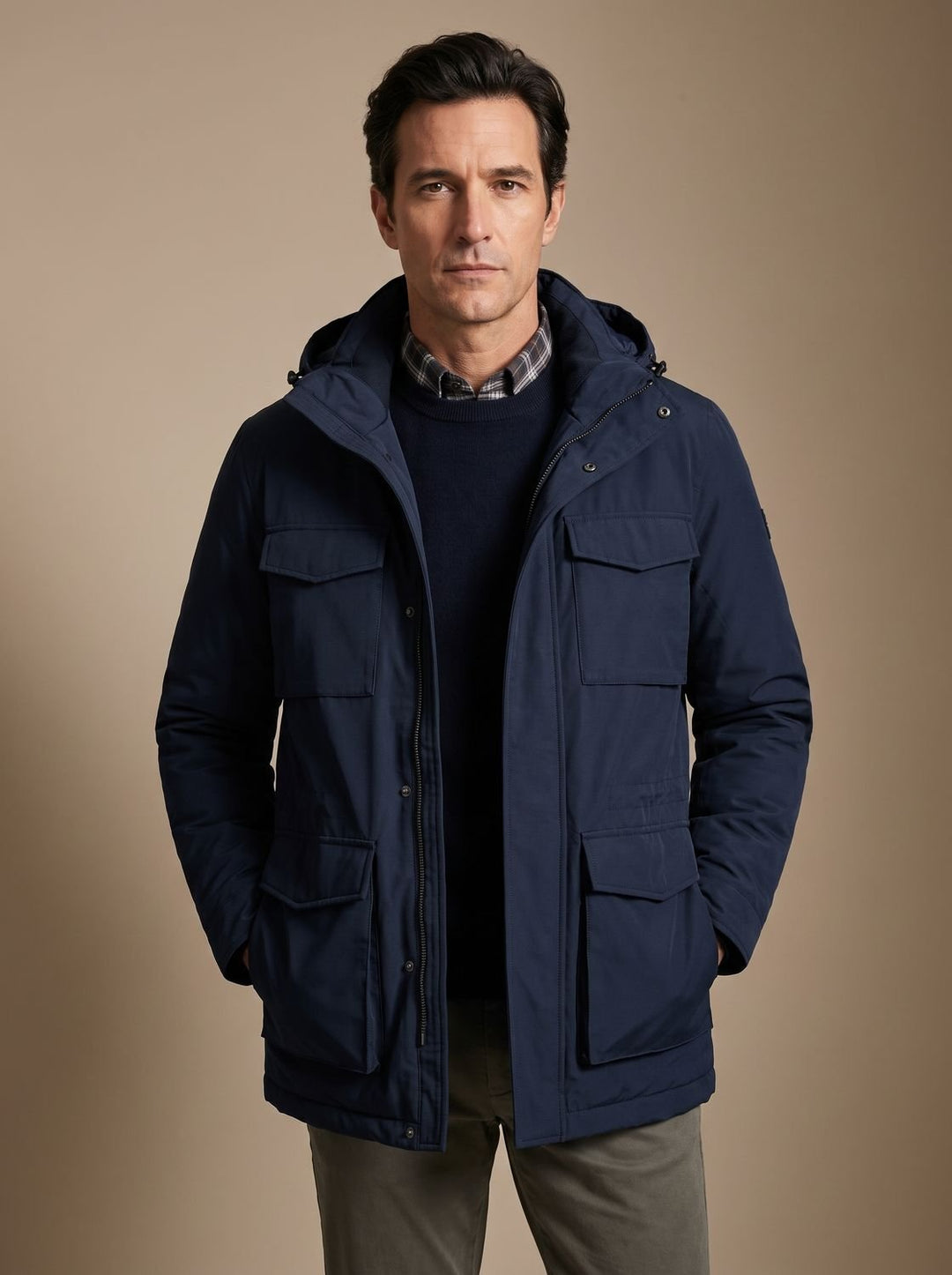 Men's Hooded Multi-Pocket Insulated Military Parka Jacket