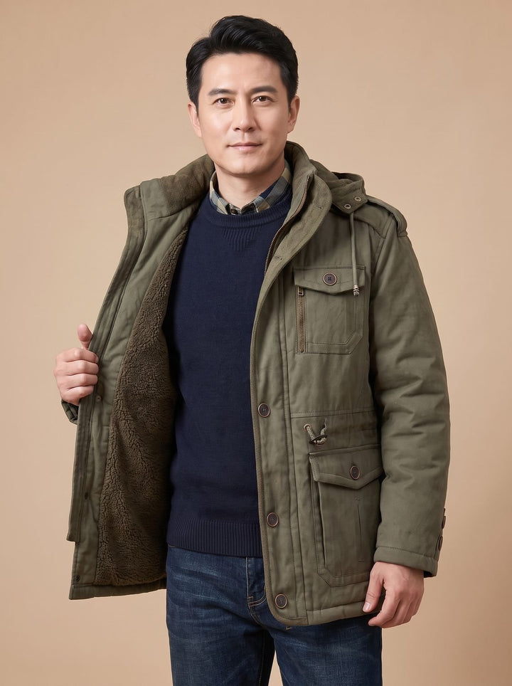 Men's Hooded Multi-Pocket Insulated Military Parka Jacket