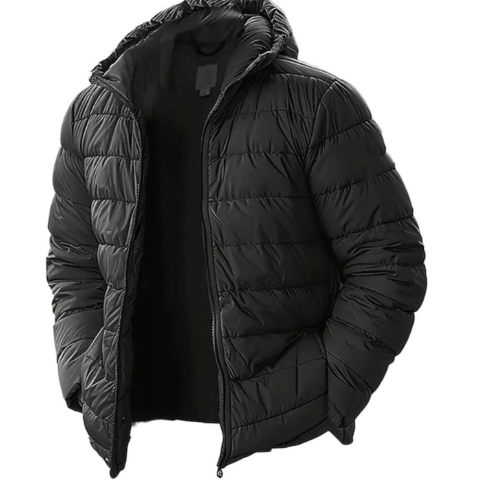 Men's Hooded Quilted Coated Puffer Jacket Regular Fit - Black