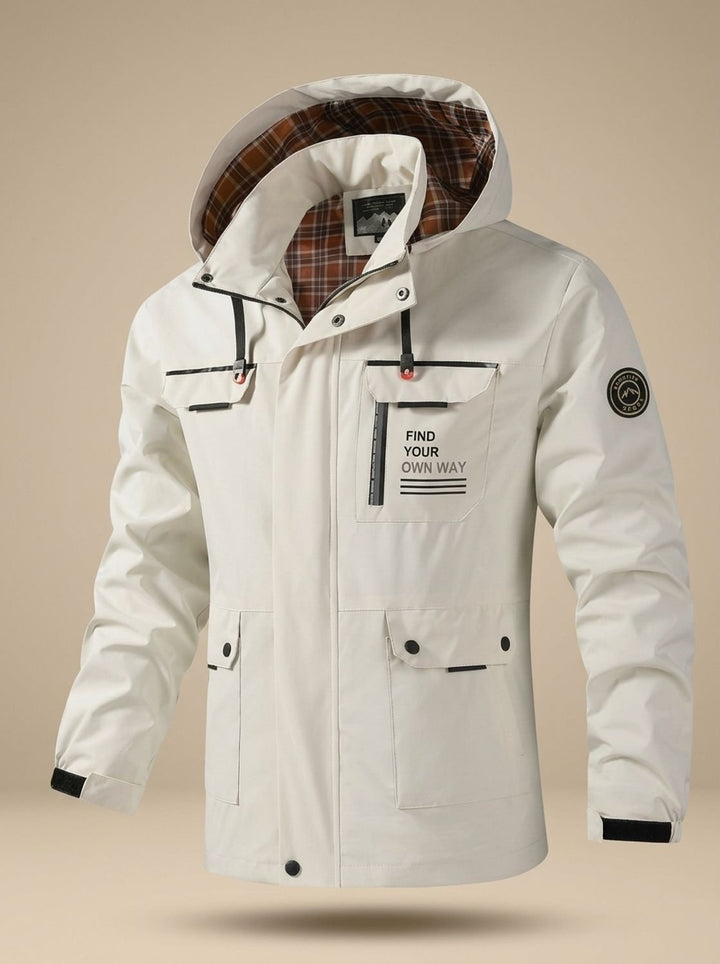Men's Hooded Water-Resistant Outdoor Jacket Multi-Pocket - White