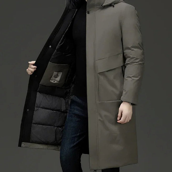 Men's Insulated Hooded Long Puffer Winter Coat - Grey