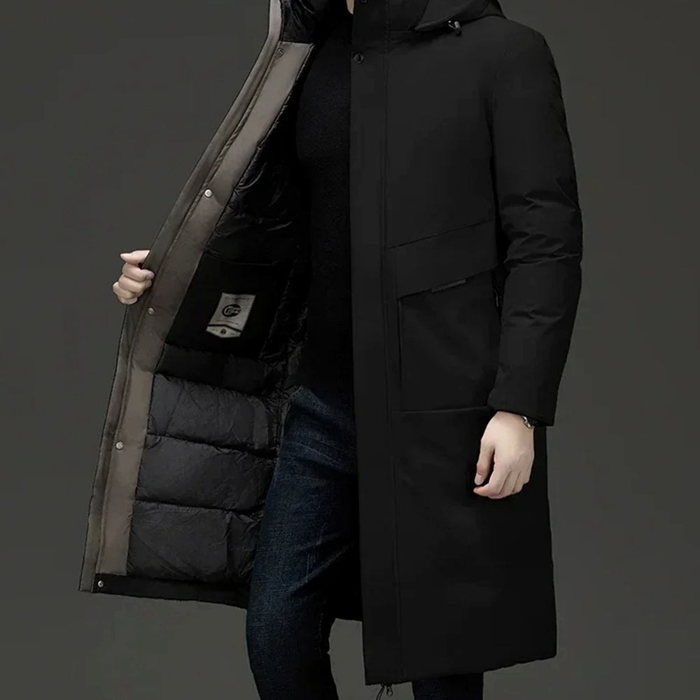 Men's Insulated Hooded Long Puffer Winter Coat - Black