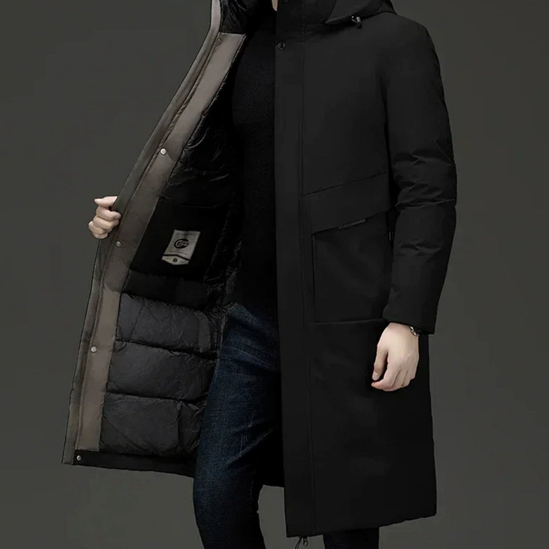Men's Insulated Hooded Long Puffer Winter Coat - Black
