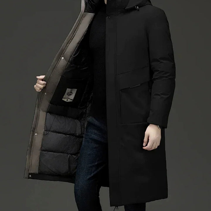 Men's Insulated Hooded Long Puffer Winter Coat - Black