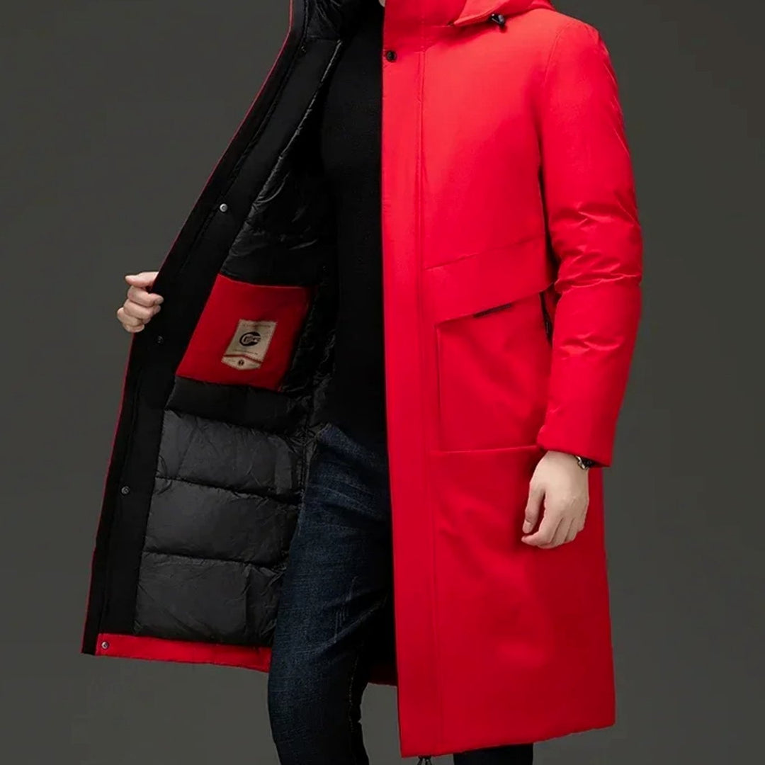 Men's Insulated Hooded Long Puffer Winter Coat - Red