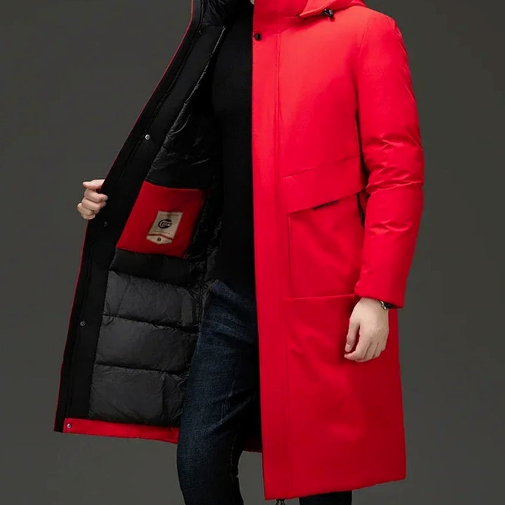 Men's Insulated Hooded Long Puffer Winter Coat - Red