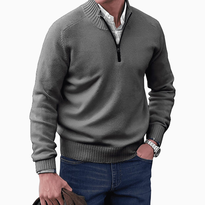 Men's Knit Half-Zip Pullover Jumper Quarter-Zip Sweater - Dark Grey