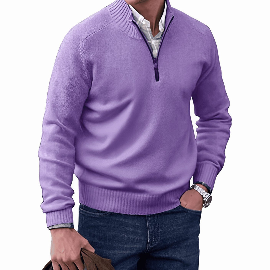 Men's Knit Half-Zip Pullover Jumper Quarter-Zip Sweater - Purple