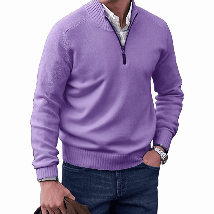 Men's Knit Half-Zip Pullover Jumper Quarter-Zip Sweater - Purple
