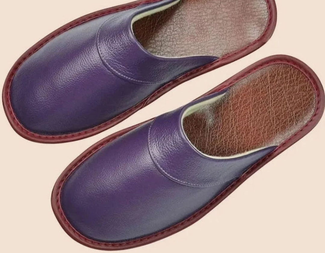 Men's Leather Slip-On Slippers Classic Indoor Mule - Purple