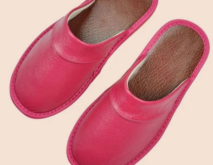 Men's Leather Slip-On Slippers Classic Indoor Mule - Pink