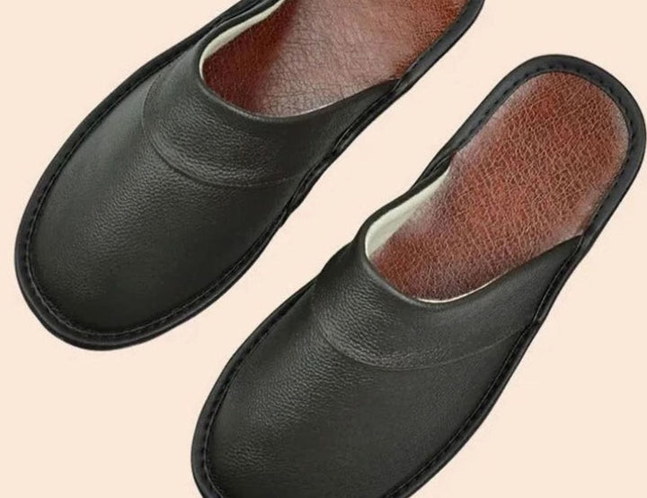 Men's Leather Slip-On Slippers Classic Indoor Mule - Brown