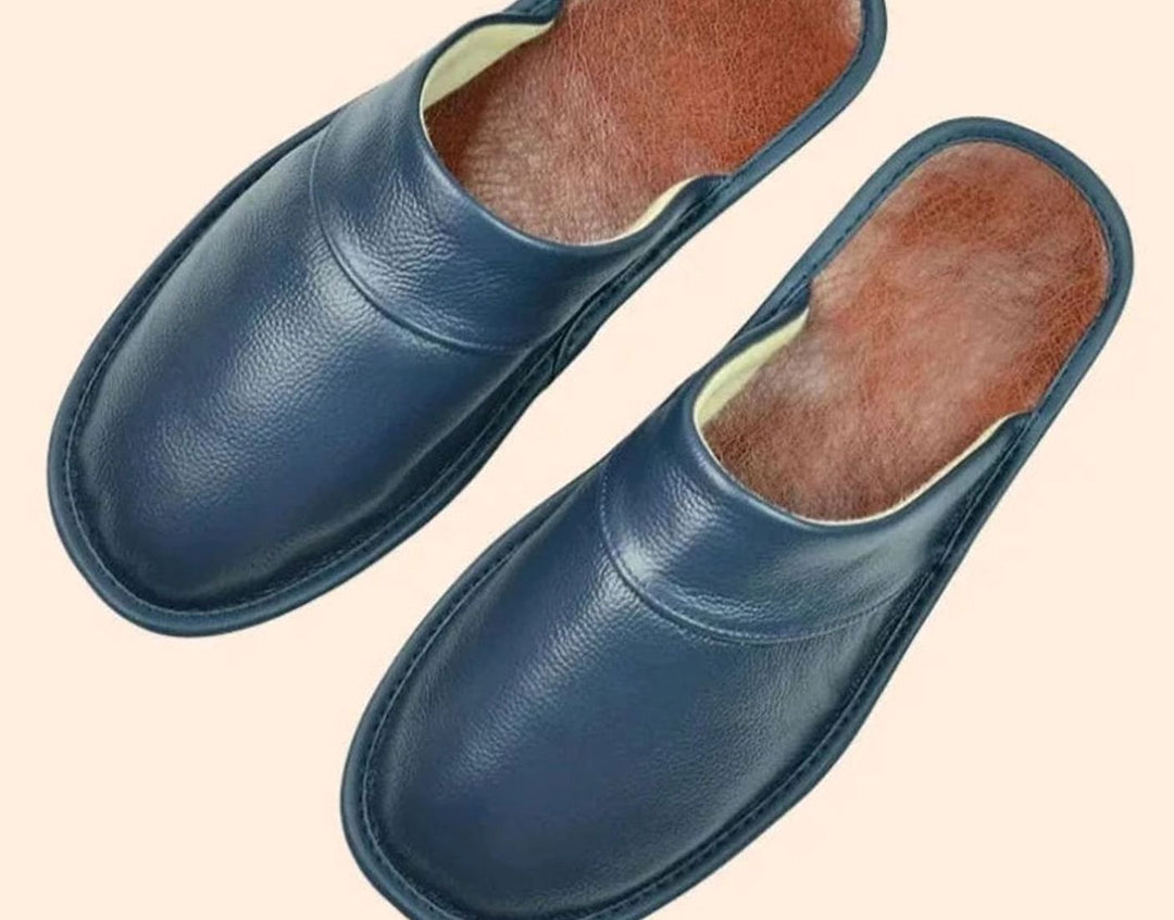 Men's Leather Slip-On Slippers Classic Indoor Mule - Blue