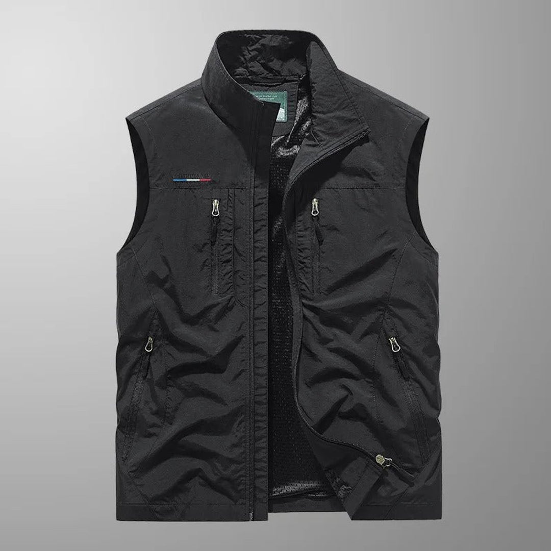 Men's Lightweight Breathable Multi-Pocket Cargo Mens Gilet - Black