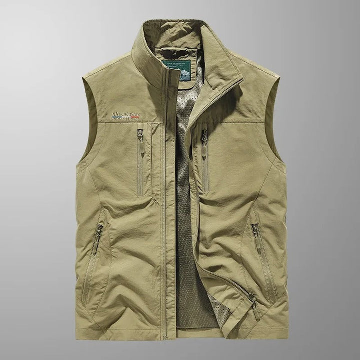 Men's Lightweight Breathable Multi-Pocket Cargo Mens Gilet - Khaki