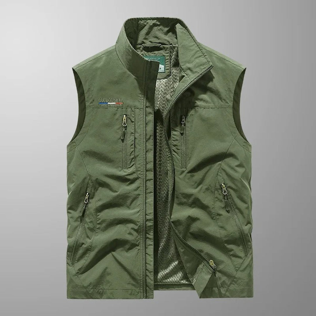 Men's Lightweight Breathable Multi-Pocket Cargo Mens Gilet - Green