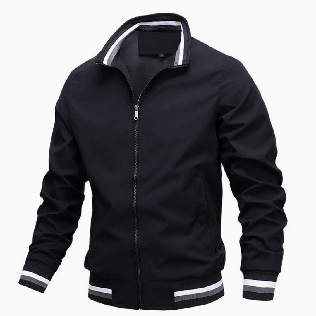 Men's Lightweight Full-Zip Ribbed Casual Bomber Jacket - Black