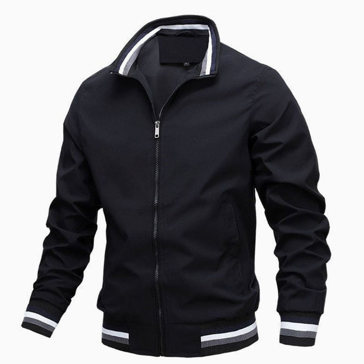 Men's Lightweight Full-Zip Ribbed Casual Bomber Jacket - Black