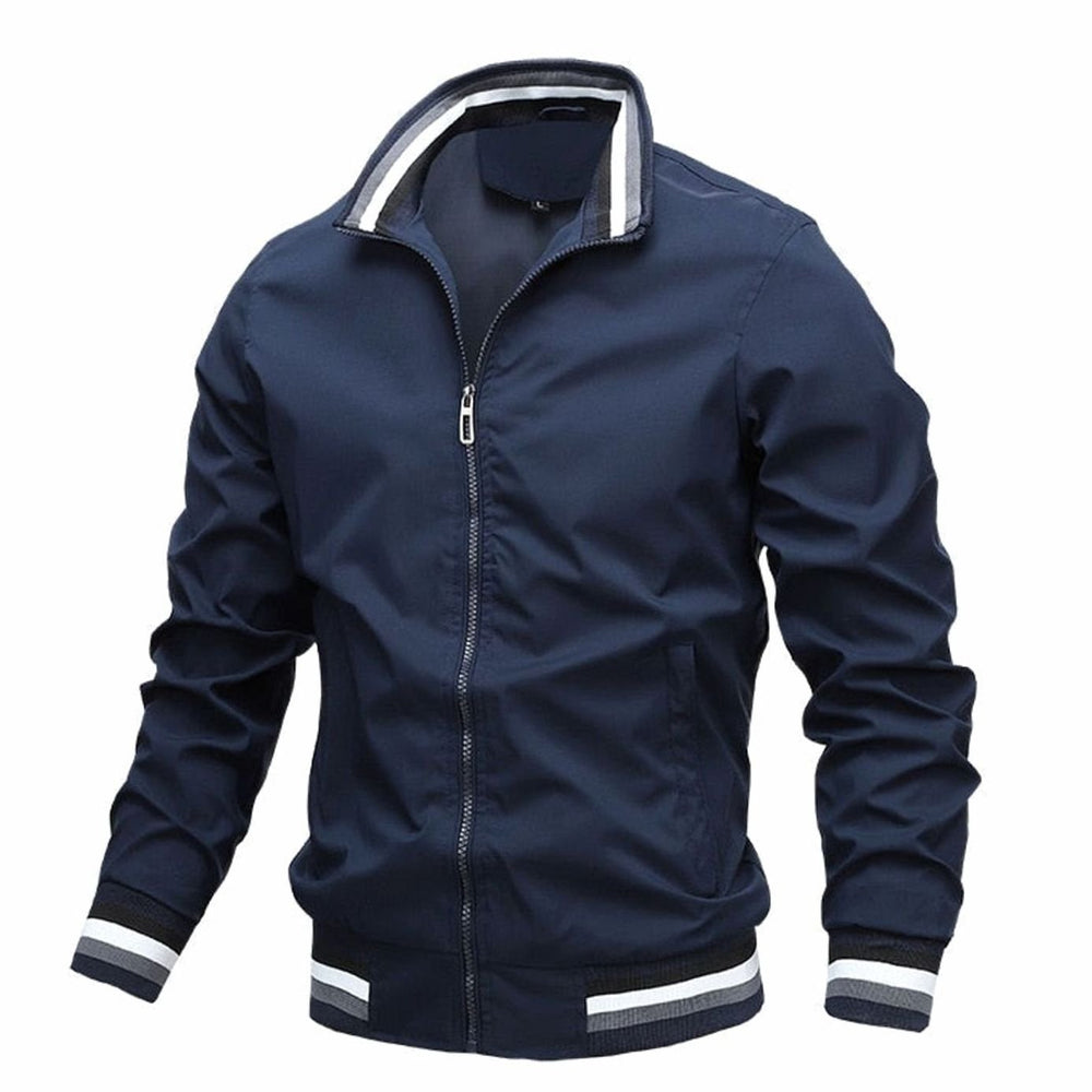 Men's Lightweight Full-Zip Ribbed Casual Bomber Jacket - Dark Blue