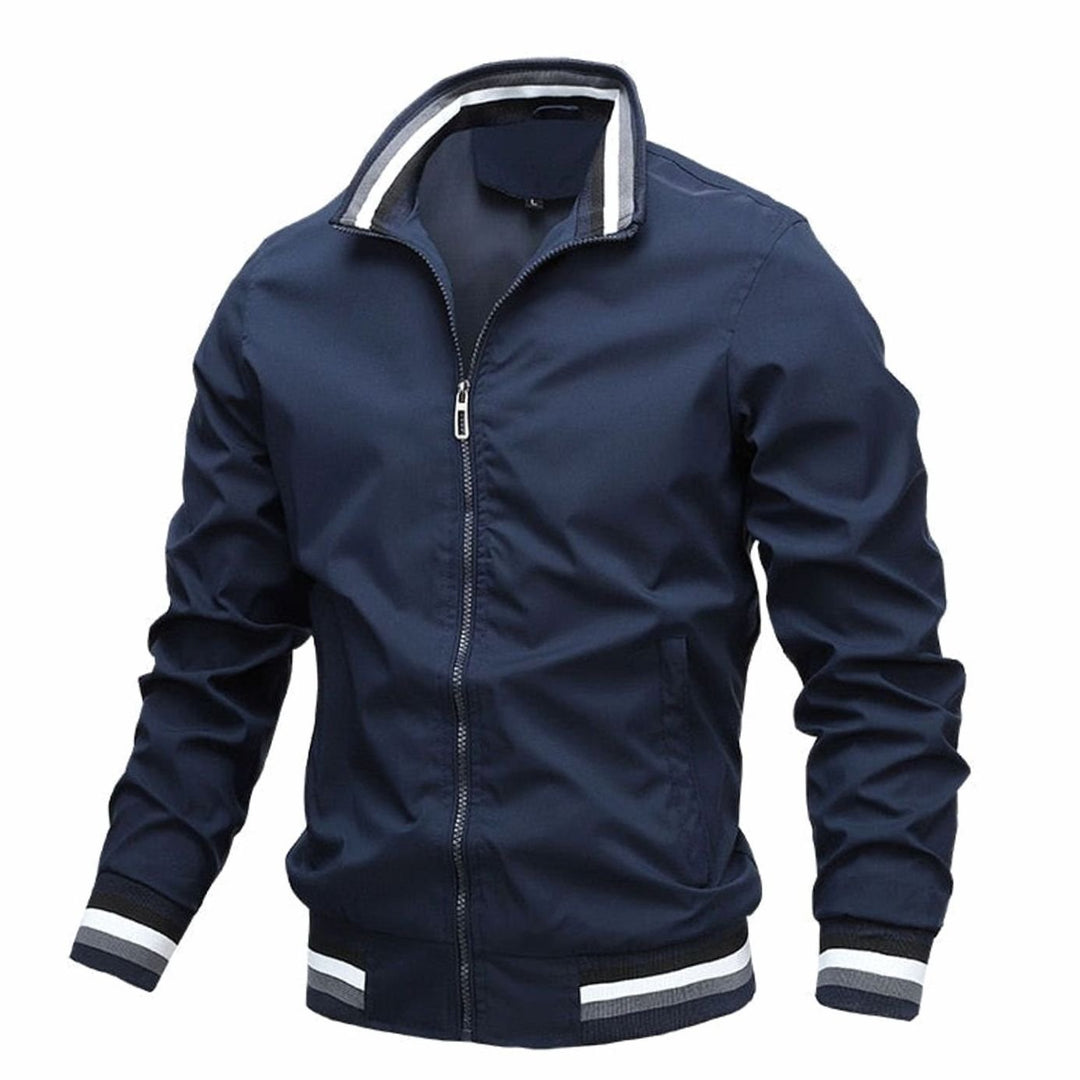 Men's Lightweight Full-Zip Ribbed Casual Bomber Jacket - Dark Blue