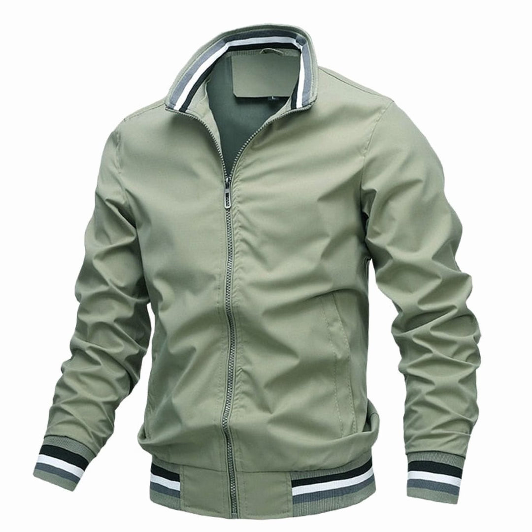 Men's Lightweight Full-Zip Ribbed Casual Bomber Jacket - Green